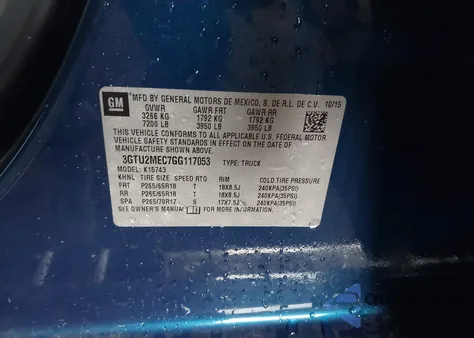 2016 GMC Sierra 1500 Sle from USA, damaged, VIN 3GTU2MEC7GG117053